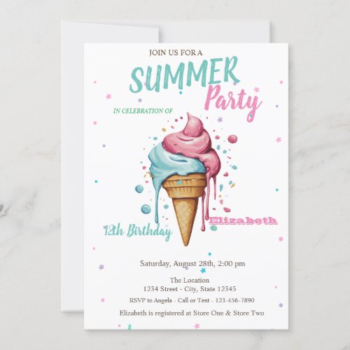 Dripping Ice cream Summer Birthday  Invitation