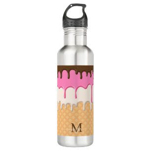Dripping Ice Cream Waffle Cone Monogram  Stainless Steel Water Bottle