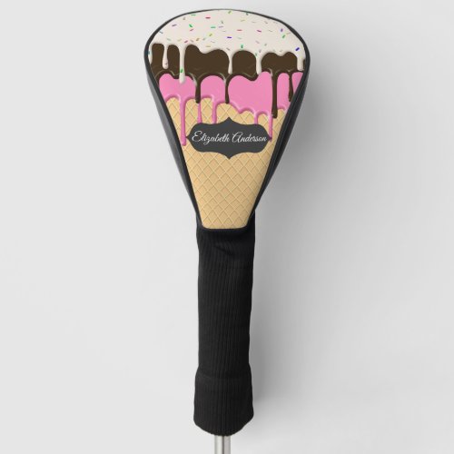 Dripping Ice Cream With Sprinkles Personalized    Golf Head Cover