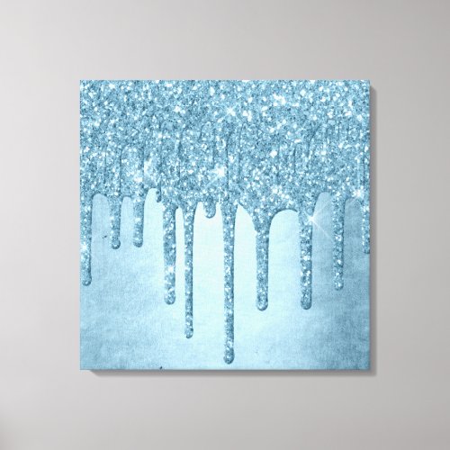 Dripping Ice Glitter  Blue Faux Sparkle Metallic Canvas Print