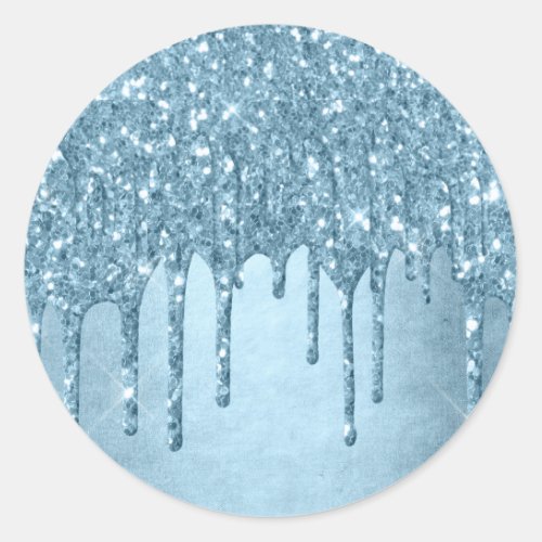 Dripping Ice Glitter  Blue Faux Sparkle Metallic Classic Round Sticker