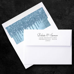 Dripping Ice Glitter Blue Faux Sparkle Metallic Envelope Liner