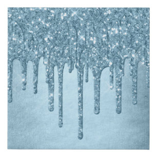 Dripping Ice Glitter Blue Faux Sparkle Metallic Faux Canvas Print