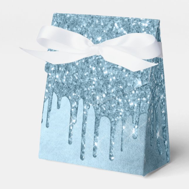 Dripping Ice Glitter | Blue Faux Sparkle Metallic Favor Boxes (Front Side)