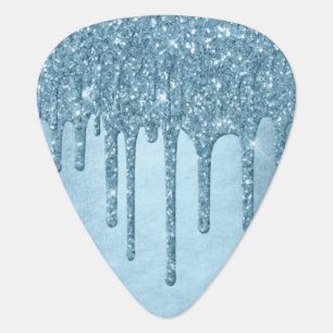 Dripping Ice Glitter Blue Faux Sparkle Metallic Guitar Pick