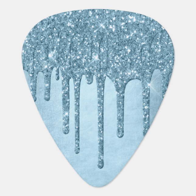 Dripping Ice Glitter | Blue Faux Sparkle Metallic Guitar Pick (Front)