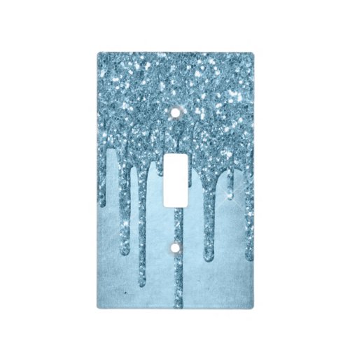 Dripping Ice Glitter  Blue Faux Sparkle Metallic Light Switch Cover