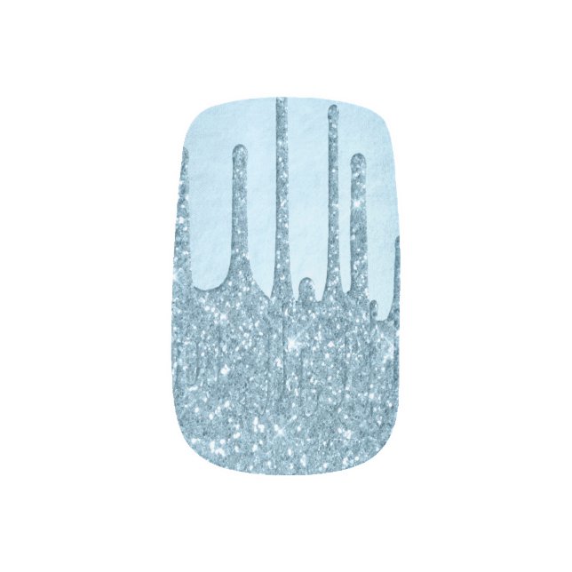 Dripping Ice Glitter | Blue Faux Sparkle Metallic Minx Nail Art (Left Thumb)