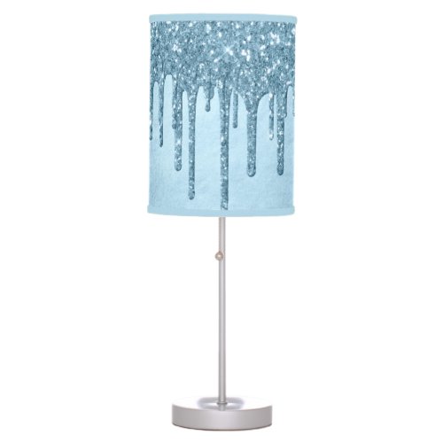 Dripping Ice Glitter  Blue Faux Sparkle Metallic Table Lamp