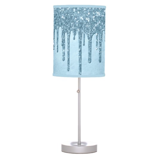 Dripping Ice Glitter | Blue Faux Sparkle Metallic Table Lamp (Front)