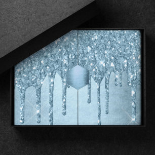 Dripping Ice Glitter   Blue Faux Sparkle Metallic Tissue Paper