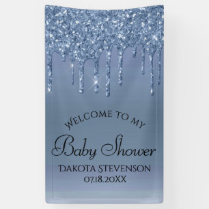 Dripping Ice Glitter Blue Faux Sparkle Shower Banner