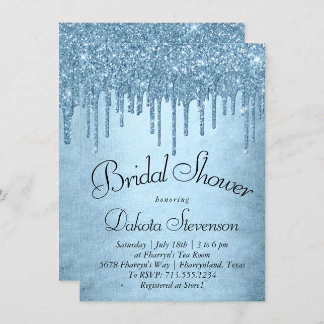 Dripping Ice Glitter | Blue Faux Sparkle Shower Invitation (Front/Back)