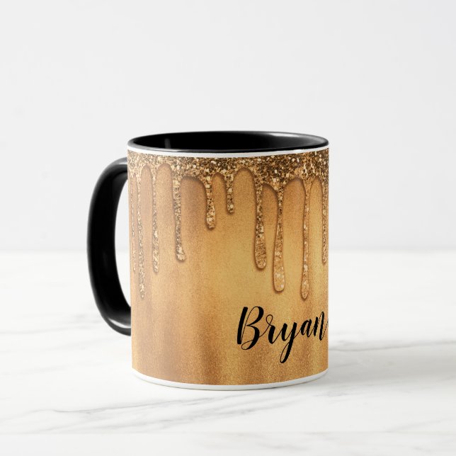Dripping in Gold Honey Glitter Pretty Drips Mug (Front Left)