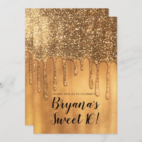 Dripping in Gold Honey Glitter Sweet 16 Party Invitation