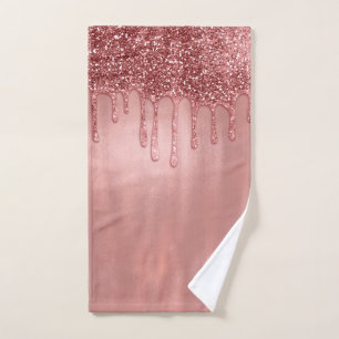 Dripping in Rose Gold Glitter Pretty Pink Drips Bath Towel Set