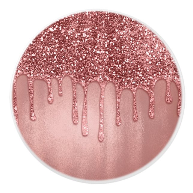 Dripping in Rose Gold Glitter Pretty Pink Drips Ceramic Knob (Front)
