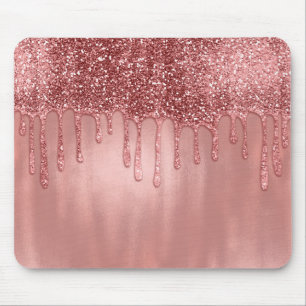 Dripping in Rose Gold Glitter Pretty Pink Drips Mouse Pad