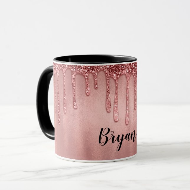 Dripping in Rose Gold Glitter Pretty Pink Drips Mug (Front Left)