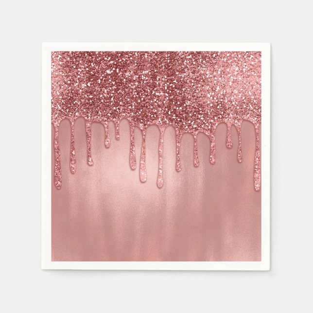Dripping in Rose Gold Glitter Pretty Pink Drips Napkins (Front)