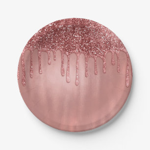 Dripping in Rose Gold Glitter Pretty Pink Drips Paper Plates