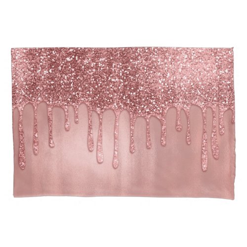 Dripping in Rose Gold Glitter Pretty Pink Drips Pillow Case