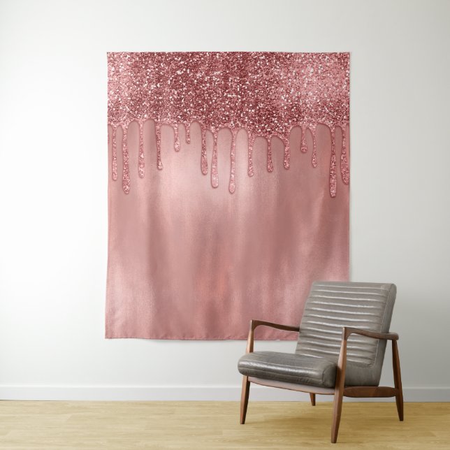 Dripping in Rose Gold Glitter Pretty Pink Drips Tapestry (In Situ)