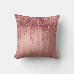 Dripping in Rose Gold Glitter Pretty Pink Drips Throw Pillow