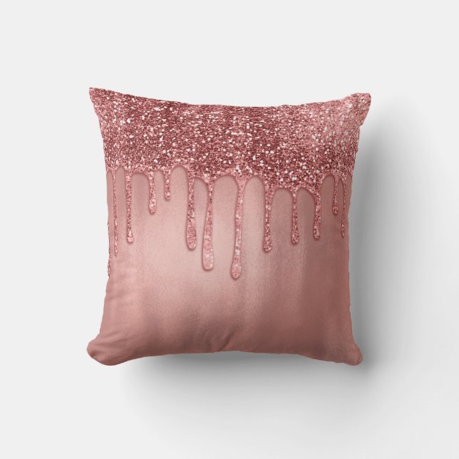 Dripping in Rose Gold Glitter Pretty Pink Drips Throw Pillow (Front)