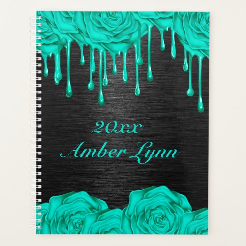 Dripping Light Teal Rose Custom Planner