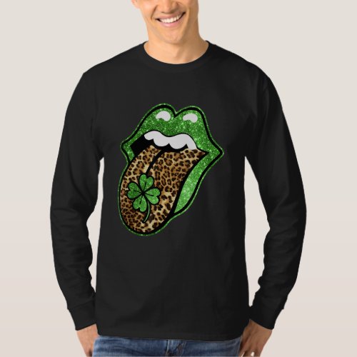 Dripping Lip Biting Shamrock Green Leopard St Patr T_Shirt