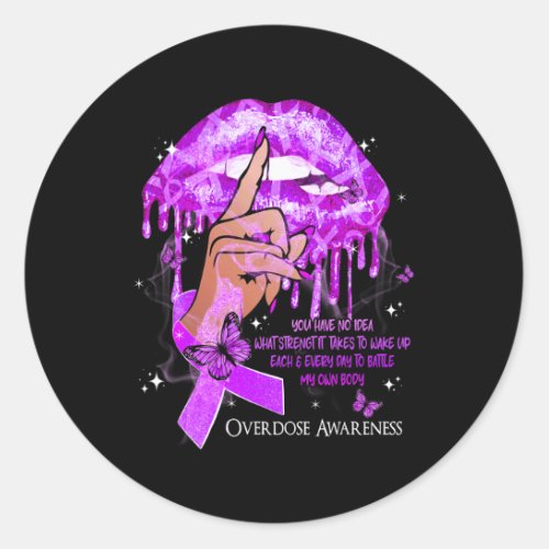 Dripping Lips Butterflies Women Overdose Awareness Classic Round Sticker