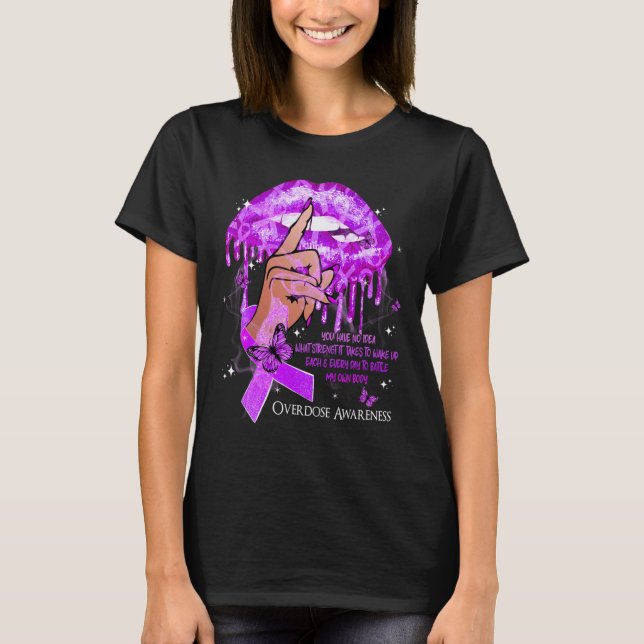Dripping Lips Butterflies Women Overdose Awareness T-Shirt (Front)