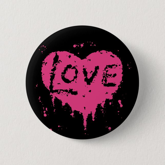 Dripping love heart black and hot pink pinback button (Front)