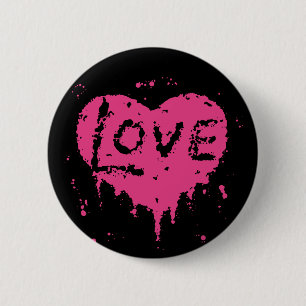 Dripping love heart black and hot pink pinback button
