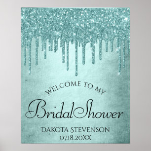 Dripping Luxe Glitter Mint Teal Pour Shower Poster