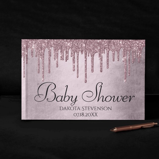 Dripping Mauve Glitter | Dusty Pink Baby Shower Guest Book (Creator Uploaded)