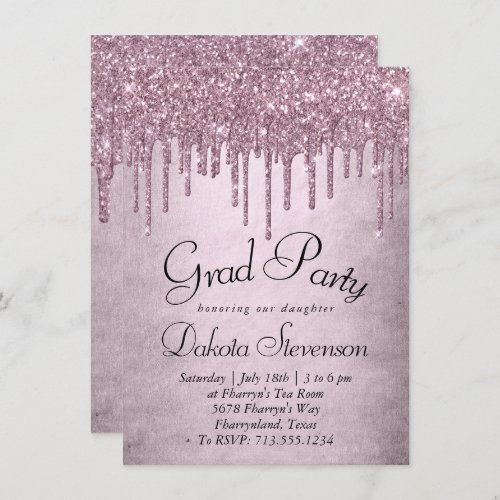 Dripping Mauve Glitter  Dusty Pink Graduation Invitation