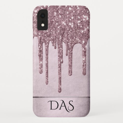 Dripping Mauve Glitter  Dusty Pink Melt Monogram iPhone XR Case