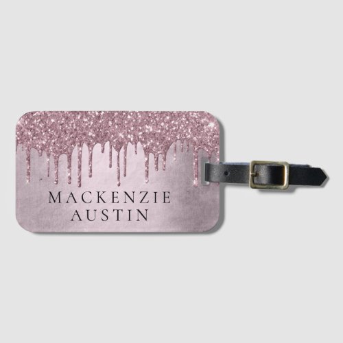 Dripping Mauve Glitter  Dusty Pink Melt Monogram Luggage Tag