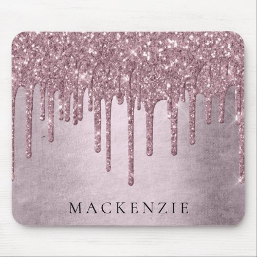 Dripping Mauve Glitter  Dusty Pink Melt Monogram Mouse Pad