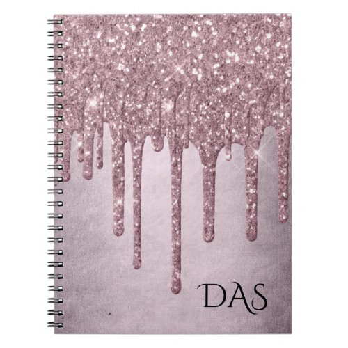 Dripping Mauve Glitter  Dusty Pink Melt Monogram Notebook