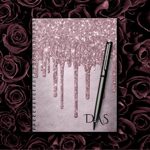 Dripping Mauve Glitter Dusty Pink Melt Monogram Notebook