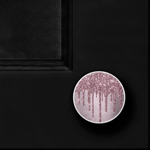 Dripping Mauve Glitter  Dusty Pink Melt Shimmer Ceramic Knob