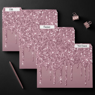 Dripping Mauve Glitter Dusty Pink Melt Shimmer File Folder