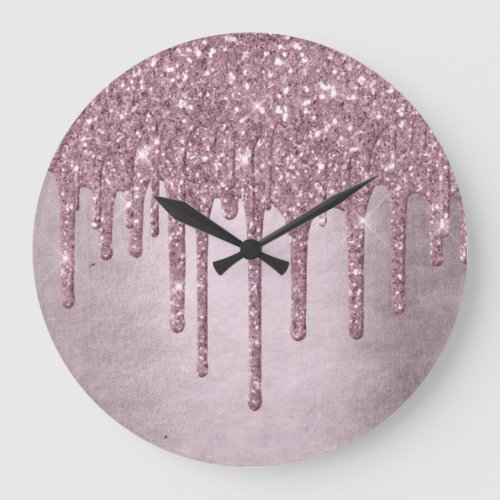 Dripping Mauve Glitter  Dusty Pink Melt Shimmer Large Clock