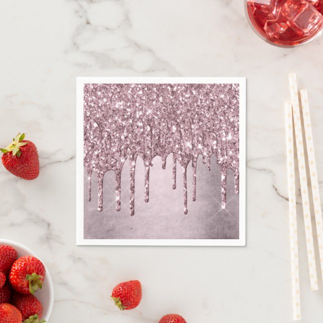 Dripping Mauve Glitter | Dusty Pink Melt Shimmer Napkins (Insitu)