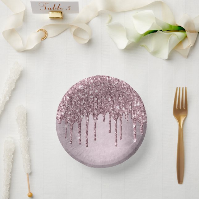 Dripping Mauve Glitter | Dusty Pink Melt Shimmer Paper Bowls (Wedding)