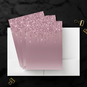 Dripping Mauve Glitter Dusty Pink Melt Shimmer Pocket Folder