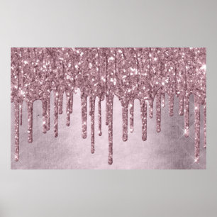 Dripping Mauve Glitter Dusty Pink Melt Shimmer Poster